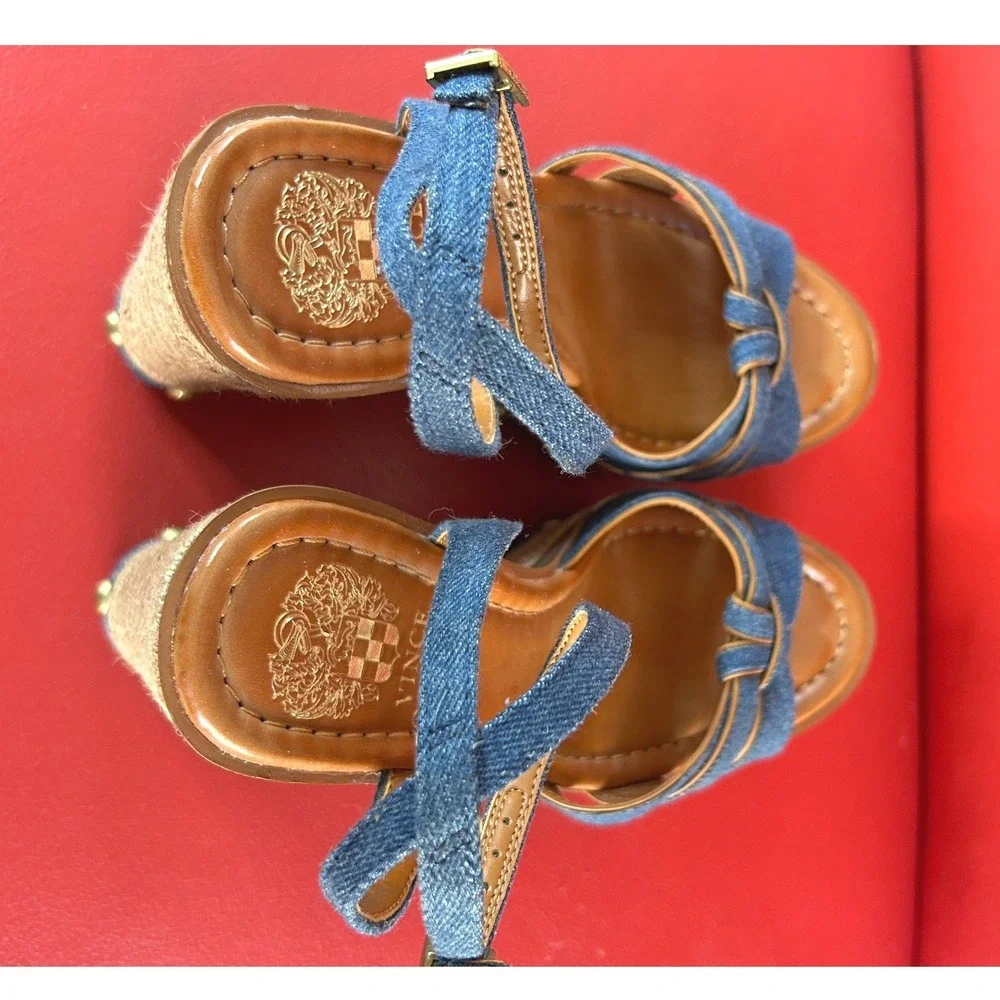 Vince Camuto Women's Denim Espadrille Wedge Sandals Studded Platform Poula 7.5 - Picture 4 of 12